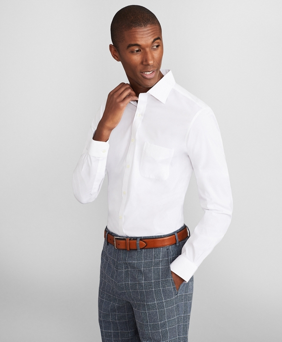 Milano Slim Fit Dress Shirt, Performance Non-Iron with COOLMAX®, Ainsley Collar Twill White