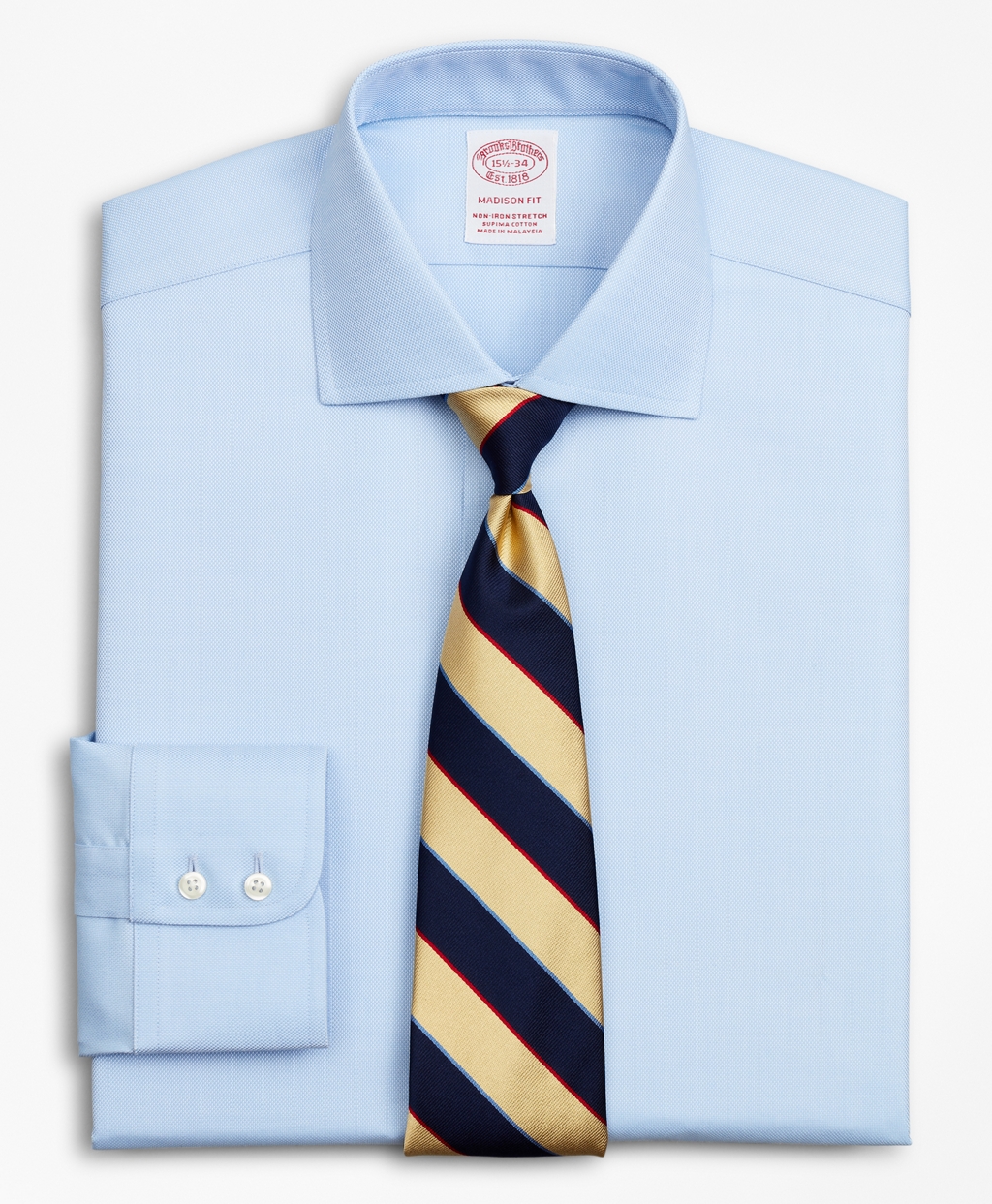 Brooksbrothers Stretch Madison Relaxed-Fit Dress Shirt, Non-Iron Royal Oxford English Collar