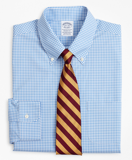 Stretch Regent Fitted Dress Shirt, Non-Iron Poplin Button-Down Collar Gingham