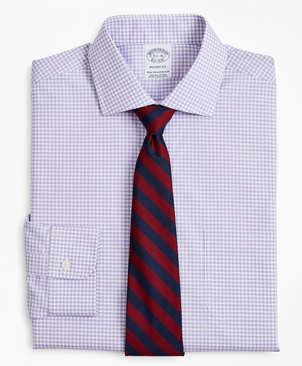 Stretch Regent Fitted Dress Shirt, Non-Iron Poplin English Collar Gingham