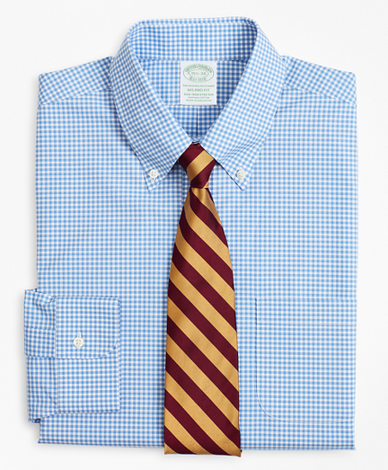 Stretch Milano Slim-Fit Dress Shirt, Non-Iron Poplin Button-Down Collar Gingham
