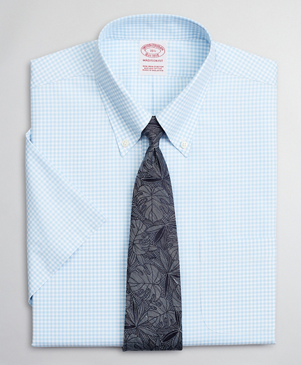 Stretch Madison Classic-Fit Dress Shirt, Non-Iron Poplin Short-Sleeve Gingham