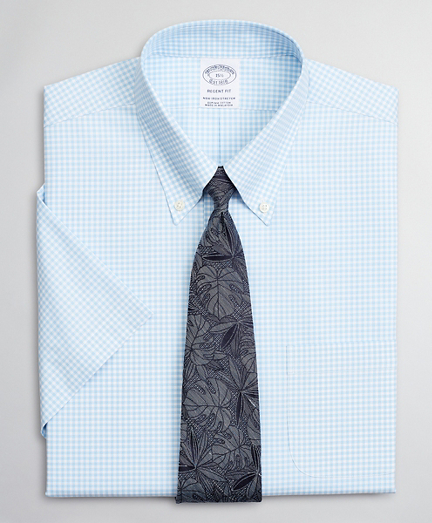 Stretch Regent Fitted Dress Shirt, Non-Iron Poplin Short-Sleeve Gingham