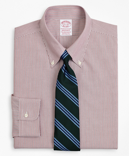 Stretch Madison Classic-Fit Dress Shirt, Non-Iron Poplin Button-Down Collar Fine Stripe