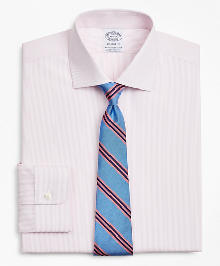 Stretch Regent Fitted Dress Shirt, Non-Iron Poplin English Collar Fine Stripe