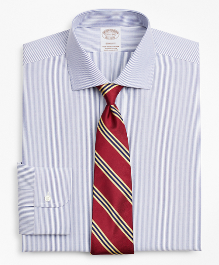 Stretch Soho Extra-Slim-Fit Dress Shirt, Non-Iron Poplin English Collar Fine Stripe
