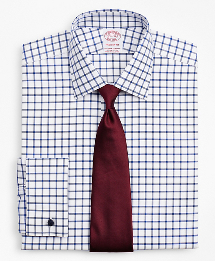 Stretch Madison Classic-Fit Dress Shirt, Non-Iron Twill Ainsley Collar French Cuff  Grid Check