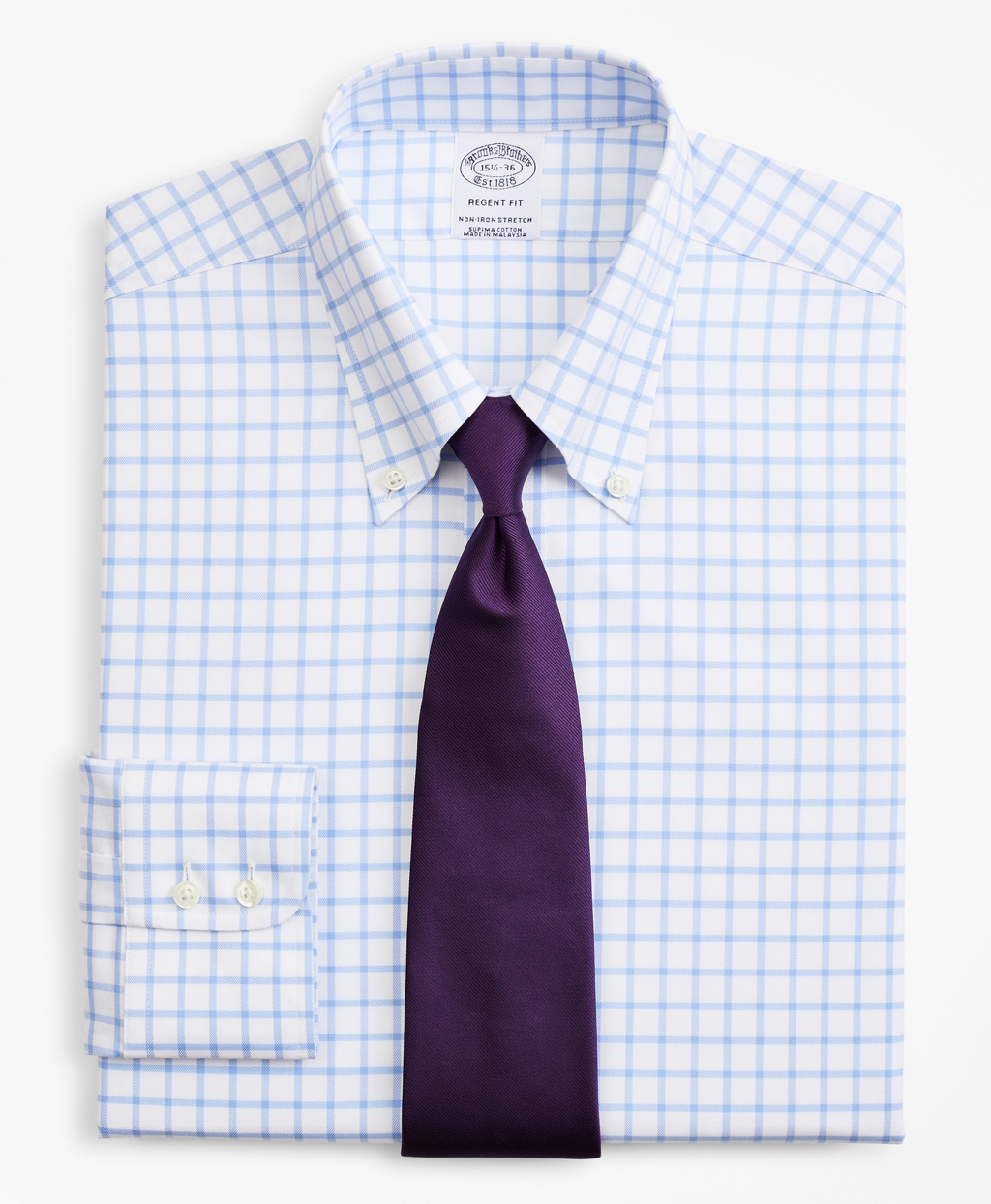 Brooksbrothers Stretch Regent Regular-Fit Dress Shirt, Non-Iron Twill Button-Down Collar Grid Check