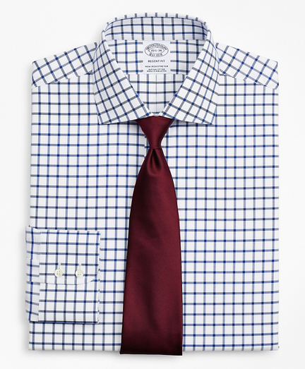 Stretch Regent Fitted Dress Shirt, Non-Iron Twill English Collar Grid Check