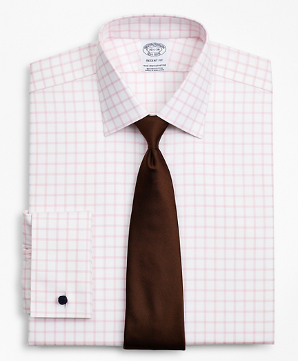 Stretch Regent Fitted Dress Shirt, Non-Iron Twill Ainsley Collar French Cuff Grid Check