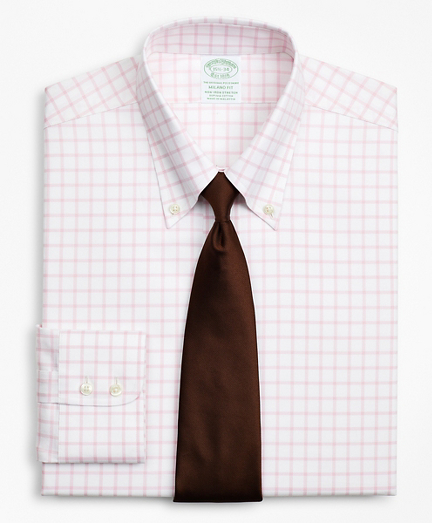 Stretch Milano Slim-Fit Dress Shirt, Non-Iron Twill Button-Down Collar Grid Check