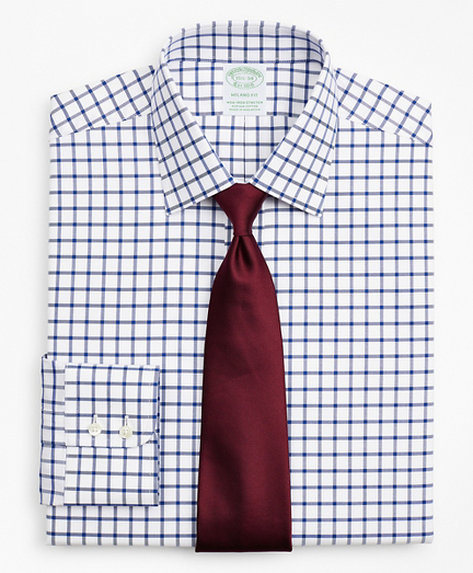 Stretch Milano Slim-Fit Dress Shirt, Non-Iron Twill Ainsley Collar Grid Check