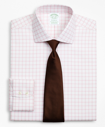 Stretch Milano Slim-Fit Dress Shirt, Non-Iron Twill English Collar Grid Check