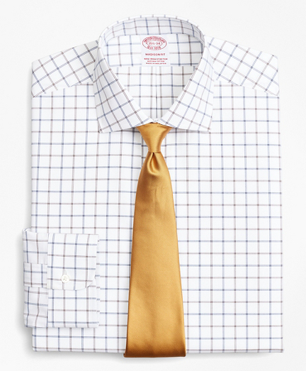 Stretch Madison Classic-Fit Dress Shirt, Non-Iron Poplin English Collar Double-Grid Check