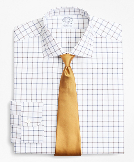 Stretch Regent Fitted Dress Shirt, Non-Iron Poplin English Collar Double-Grid Check