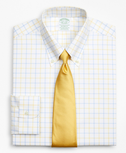 Stretch Milano Slim-Fit Dress Shirt, Non-Iron Poplin Button-Down Collar Double-Grid Check