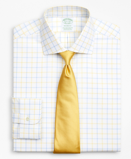 Stretch Milano Slim-Fit Dress Shirt, Non-Iron Poplin English Collar Double-Grid Check
