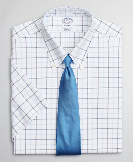 Stretch Regent Fitted Dress Shirt, Non-Iron Twill Short-Sleeve Double-Grid Check