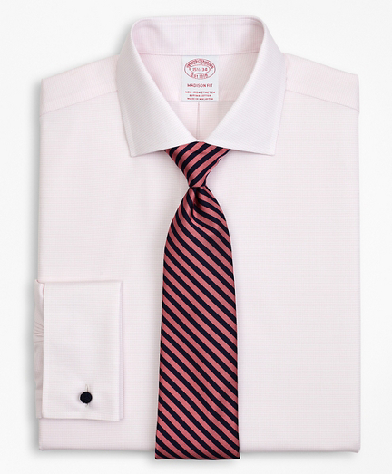 Stretch Madison Classic-Fit Dress Shirt, Non-Iron Twill English Collar French Cuff Micro-Check