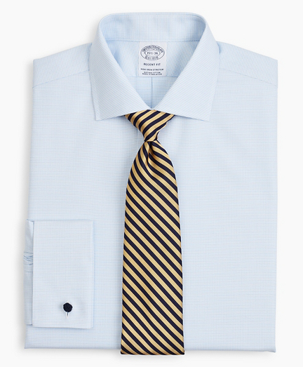 Stretch Regent Fitted Dress Shirt, Non-Iron Twill English Collar French Cuff Micro-Check