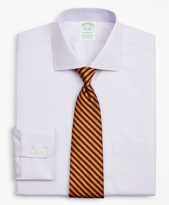 Stretch Milano Slim-Fit Dress Shirt, Non-Iron Twill English Collar Micro-Check Lavender