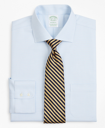 Stretch Milano Slim-Fit Dress Shirt, Non-Iron Twill English Collar Micro-Check