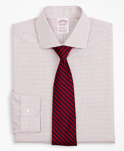 Stretch Madison Classic-Fit Dress Shirt, Non-Iron Poplin English Collar Small Grid Check