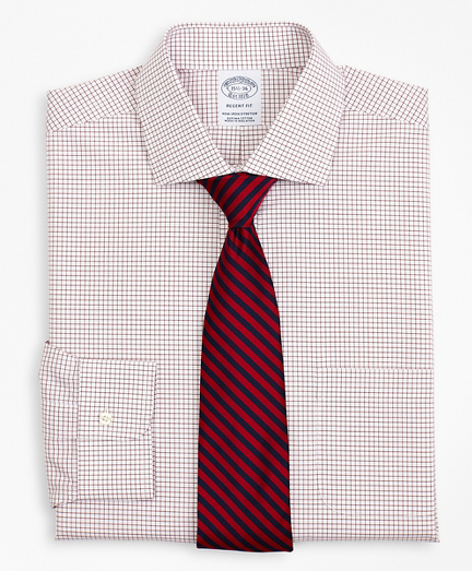 Stretch Regent Fitted Dress Shirt, Non-Iron Poplin English Collar Small Grid Check