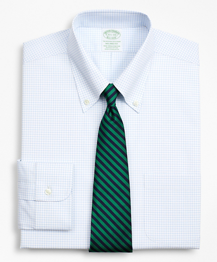 Stretch Milano Slim-Fit Dress Shirt, Non-Iron Poplin Button-Down Collar Small Grid Check