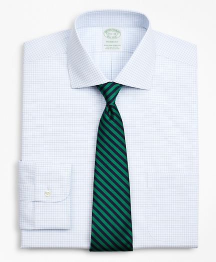 Stretch Milano Slim-Fit Dress Shirt, Non-Iron Poplin English Collar Small Grid Check