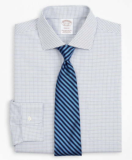 Stretch Soho Extra-Slim-Fit Dress Shirt, Non-Iron Poplin English Collar Small Grid Check