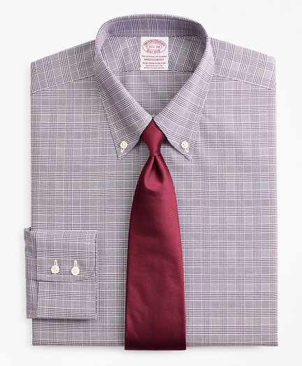 Stretch Madison Classic-Fit Dress Shirt, Non-Iron Royal Oxford Button-Down Collar Glen Plaid
