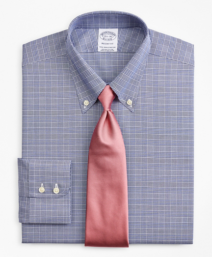 Stretch Regent Fitted Dress Shirt, Non-Iron Royal Oxford Button-Down Collar Glen Plaid