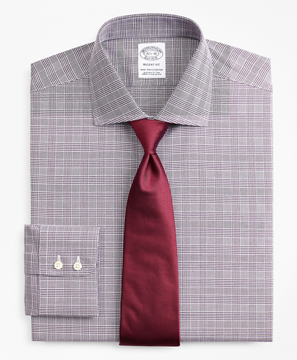 Stretch Regent Fitted Dress Shirt, Non-Iron Royal Oxford English Collar Glen Plaid