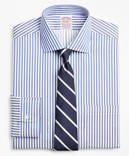 Stretch Madison Classic-Fit Dress Shirt, Non-Iron Twill English Collar Bold Stripe