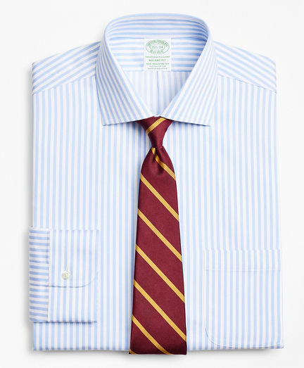 Stretch Milano Slim-Fit Dress Shirt, Non-Iron Twill English Collar Bold Stripe