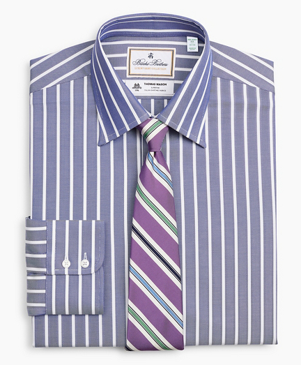 Luxury Collection Milano Slim-Fit Dress Shirt, Franklin Spread Collar Herringbone Wide Stripe