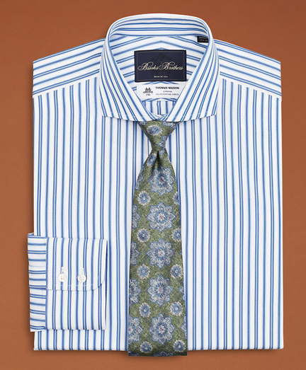 white dress shirt with blue stripes