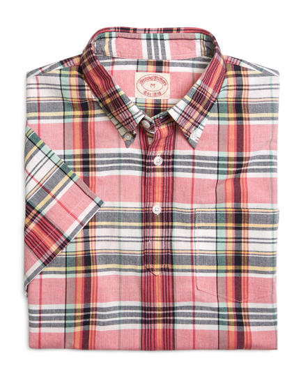 Red with Aqua Madras Short-Sleeve Sport Shirt
