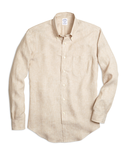 mens tan button up shirt