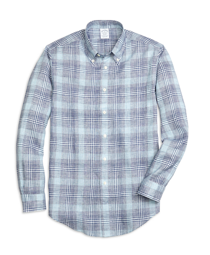 Regent Fit Glen Plaid Linen Sport Shirt