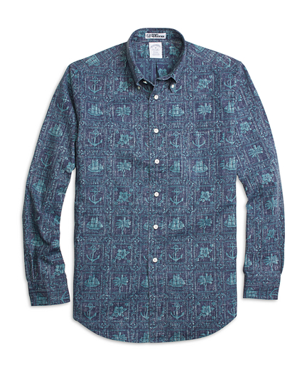 Regent Fit Nautical Print Sport Shirt