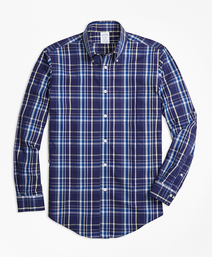 Non-Iron Regent Fit Navy Plaid Sport Shirt