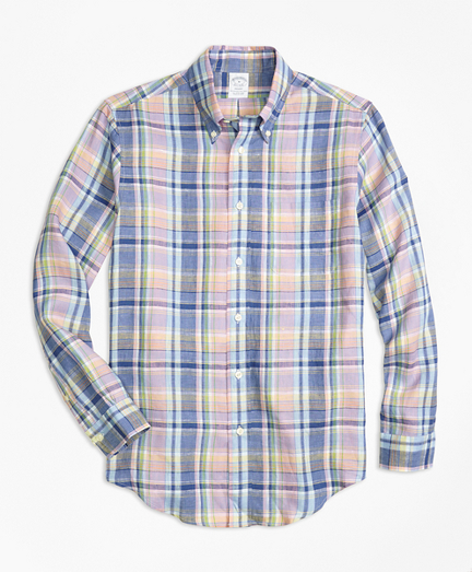 Regent Fit Lavender Plaid Irish Linen Sport Shirt