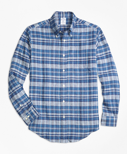 Regent Fit Plaid Irish Linen Sport Shirt