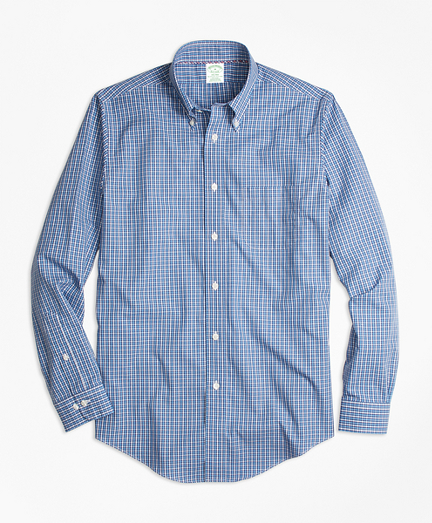 Non-Iron Milano Fit Blue Mini-Check Sport Shirt