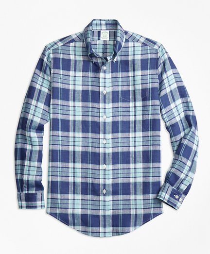 Milano Fit Blue Plaid Irish Linen Sport Shirt