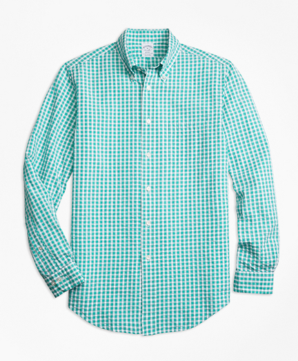 Regent Fit Green Check Seersucker Sport Shirt