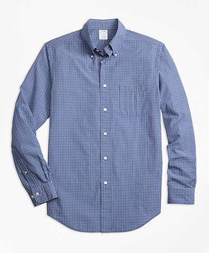 Regent Fit Navy Check Seersucker Sport Shirt