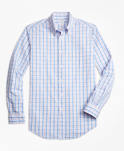 Regent Fit Light-Blue Check Seersucker Sport Shirt